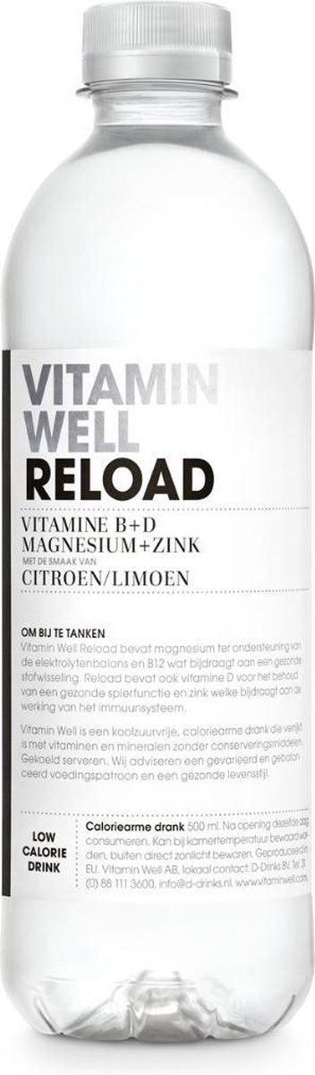 Vitamin Well Hydrate Reload Citroen/Limoen - 12 Stuks Voordeelpakket - 12x 500 ml
