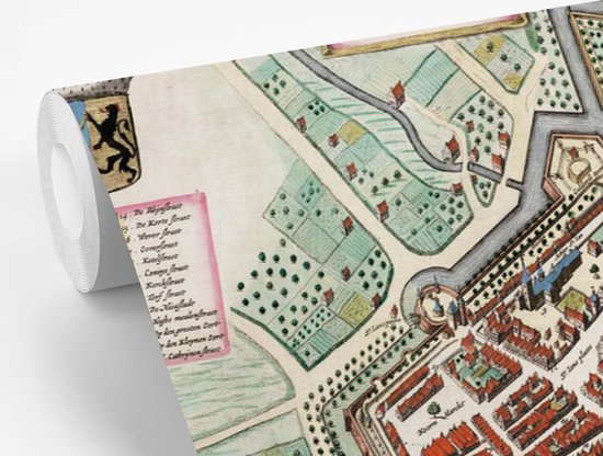 Papier peint photo vinyle - Plan coloré de la ville historique d'Arnhem en Gelderland - Plan d'étage largeur 400 cm x hauteur 300 cm - Tirage photo sur papier peint (disponible en 7 tailles)