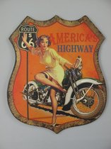 Metalen wandbord - Route 66 America's Highway - Vintage wanddecoratie - 50 cm hoog