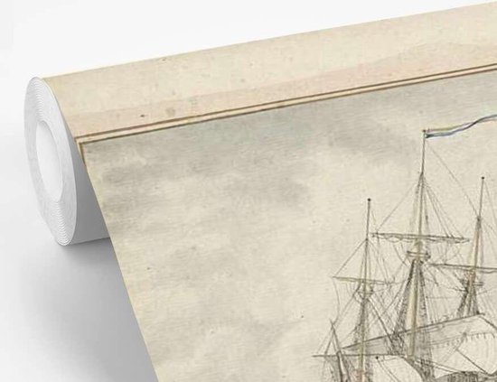 Papier peint vinyle - Le navire Woestduin se coince sur le Noorderrassen - Peinture de Cornelis de Jonker largeur 405 cm x hauteur 260 cm - Tirage photo sur papier peint (disponible en 7 tailles)
