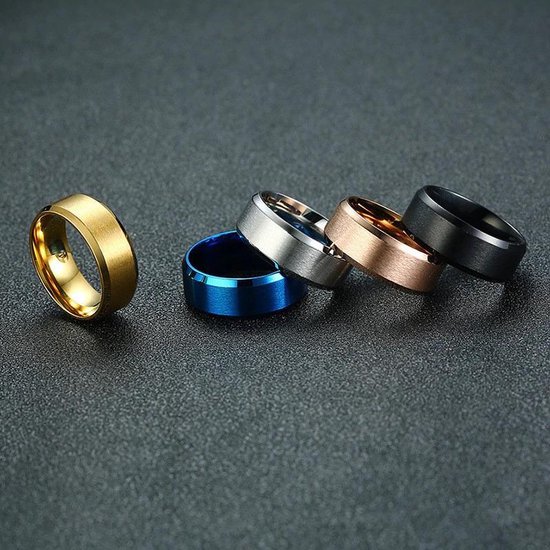 Heren Ring Zwart met Strak Gepolijste Rand - Staal - Ringen Mannen Dames - Papa Cadeau Voor Mannen - Vaderdag