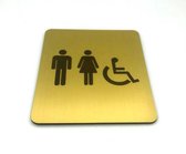 Deurbordje Toilet - WC bordjes – Tekstbord WC – Toilet bordje – WC - Bordje – WC  Heren Dames Invalide – Man Vrouw Invalide - Geborsteld Goud Look – Pictogram - Zelfklevend – 10 cm