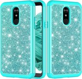 Glitter poeder contrast huid schokbestendig siliconen + pc beschermhoes voor lg stylo 5 (groen)