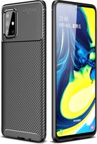 Voor Galaxy A91 Carbon Fibre Texture Shockproof TPU Case (Zwart)