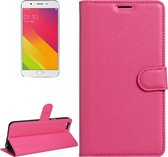 Voor OPPO A59 Litchi Texture horizontale flip lederen tas met houder & kaartsleuven & portemonnee (magenta)