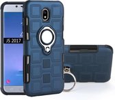 Voor Galaxy J5 (2017) EU-versie 2 in 1 kubus pc + TPU beschermhoes met 360 graden draaien zilveren ringhouder (marineblauw)