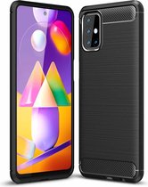 Voor Samsung Galaxy M31s geborstelde textuur koolstofvezel TPU-hoes (zwart)