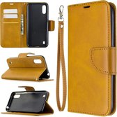 Voor Galaxy A01 retro lamsvacht textuur pure kleur horizontale flip pu lederen case met houder & kaartsleuven & portemonnee & lanyard (geel)