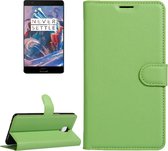 Voor OnePlus Three Litchi Texture Horizontaal Flip Leren Case met Magnetische Gesp & Houder & Kaartsleuven & Portemonnee (Groen)