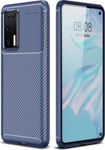 Voor Huawei P40 Pro Carbon Fiber Texture Shockproof TPU Case (Blauw)