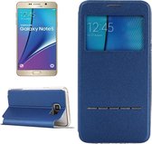 Effen kleur horizontale flip lederen tas met houder en nummerherkenning voor Galaxy Note 5 / N920 (blauw)