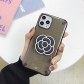 Voor iPhone 11 glitterpoeder kleurrijke rand schokbestendige beschermhoes met bloemenhouder (zwart)