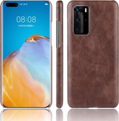 Voor Huawei P40 Pro Shockproof Litchi Texture PC + PU Case (bruin)