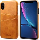 Suteni Calf Texture beschermhoes voor iPhone XR, met kaartsleuven (bruin)