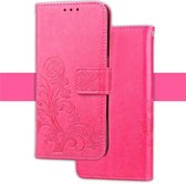 Reliëf patroon PU + TPU horizontaal flip lederen tas voor iPhone XR, met houder & kaartsleuven & portemonnee (magenta)