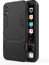 PC + TPU schokbestendig beschermhoes met houder voor iPhone XR (zwart)
