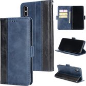 Voor iPhone XS / X Retro textuur Contrastkleur Splicing Horizontaal Flip TPU + PU lederen tas met kaartsleuven & houder & portemonnee (blauw)