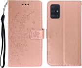 Voor Galaxy A71 Plum Blossom Pattern Links en Rechts Flip Leren Case met Beugel & Kaartsleuf & Portemonnee & Lanyard (Rose Gold)