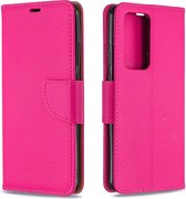 Voor Huawei P40 Pro Litchi Texture Pure Color Horizontal Flip PU Leather Case met houder & kaartsleuven & Wallet & Lanyard (Rose Red)