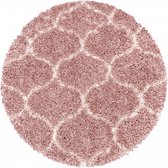 Extra hoogpolig shaggy vloerkleed Salsa - rond - roze - 200x200 cm