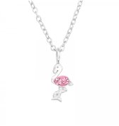 La Rosa Princesa Set Roze Flamingo Oorbellen Ketting Zilver