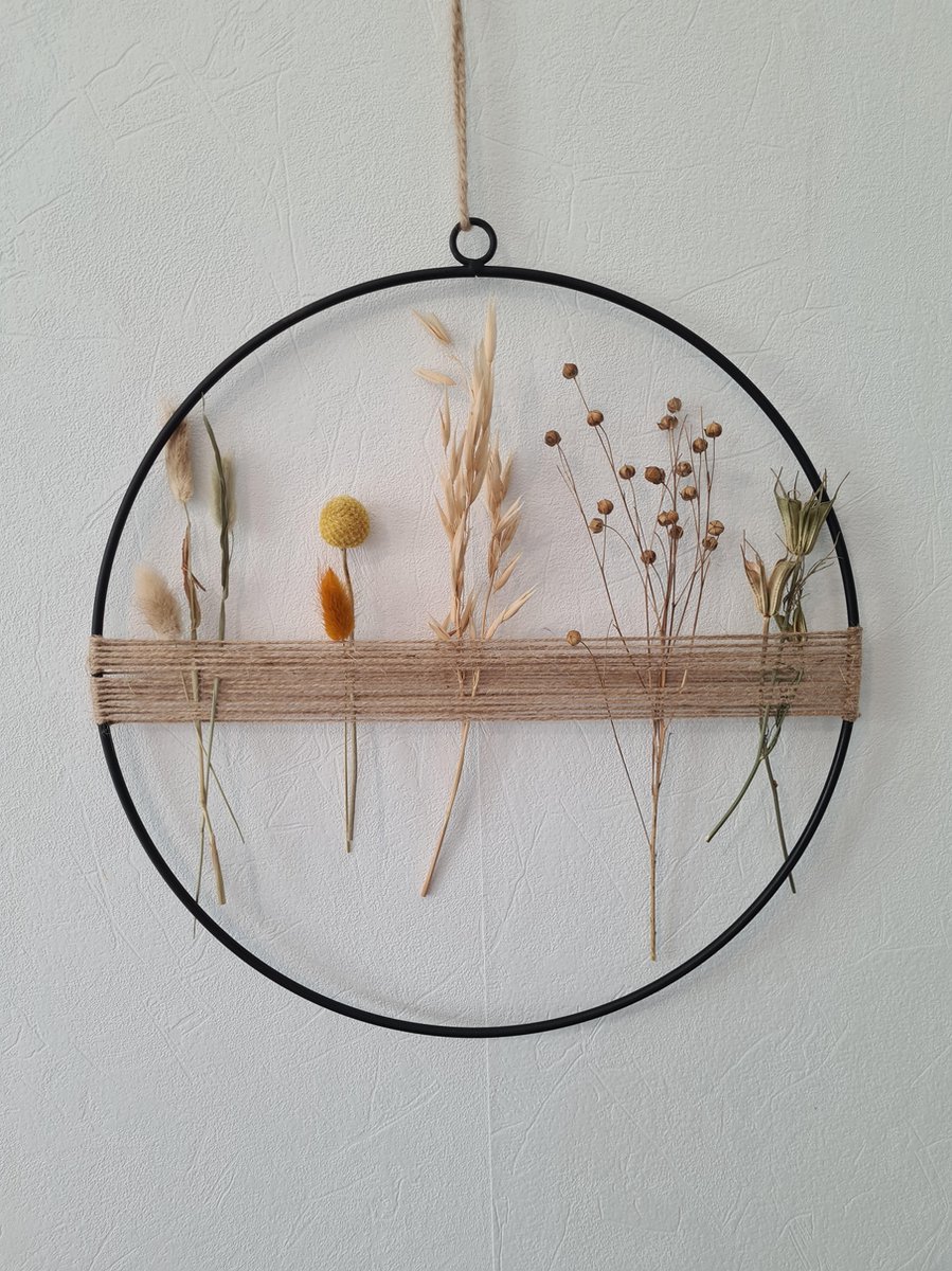 Decoratie ring krans met droogbloemen bloemenkrans 35cm geel en oranje
