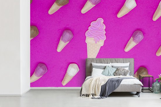 Papier peint Papier peint photo en vinyle - Glaces sur fond rose vif largeur 330 cm x hauteur 220 cm - Tirage photo sur papier peint (disponible en 7 tailles)