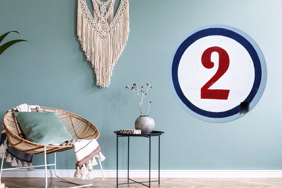 numéro deux rouge dans un cercle blanc Cercle mural aluminium ⌀ 90 cm - impression photo sur cercle mural / cercle vivant / cercle de jardin (décoration murale)