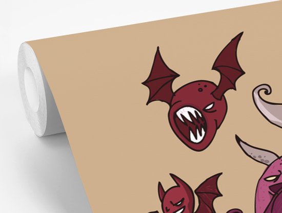 Papier peint Papier peint photo en vinyle - Monstres absurdes avec un garçon effrayé largeur 360 cm x hauteur 240 cm - Tirage photo sur papier peint (disponible en 7 tailles)