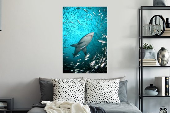 Stickers muraux - Un requin parmi les poissons - 60x90 cm - Film adhésif
