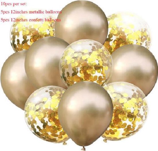 Luxe Metallic Ballonnen - Goud / Confetti Goud - Set van 10 Stuks - Geboorte - Babyshower - Bruiloft - Valentijn - Verjaardag