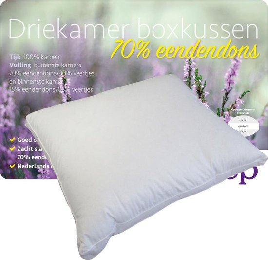 iSleep 3-Kamer Hoofdkussen - Boxkussen - Eendendons - 55x65x5 / 60x70 cm - Wit