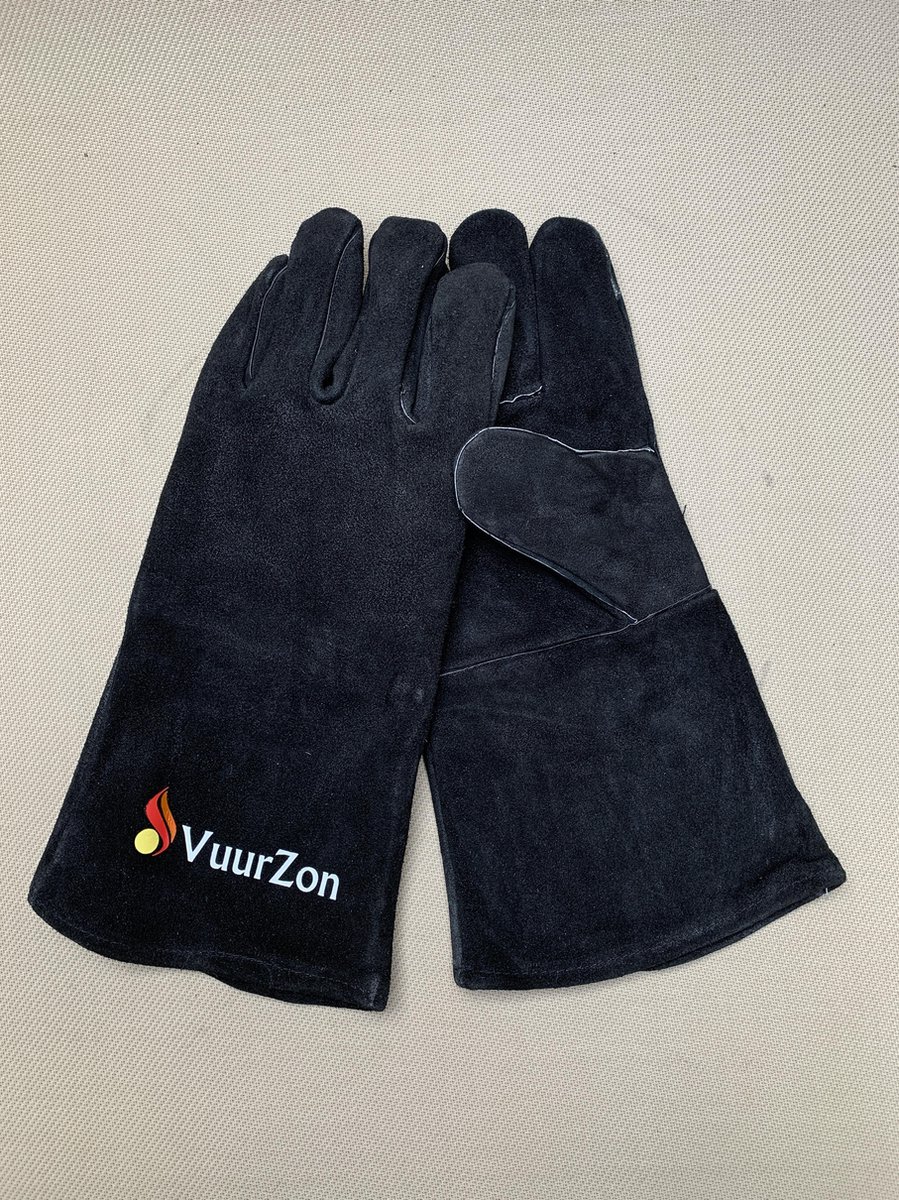 Hittebestendige handschoenen - leder - suede - hittebestendig - zwart - set L+R