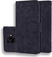 Kuitpatroon Dubbel opvouwbaar ontwerp ReliÃ«f lederen tas met portemonnee en houder en kaartsleuven voor Galaxy A6 (2018) (zwart)