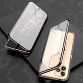 Voor iPhone 11 Pro Max Ultra Slim Double Sides Magnetische Adsorptie Hoekig Frame Gehard Glas Magneet Flip Case (Zwart)