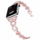 8-vormige VO met diamanten bezette massieve roestvrijstalen polsband Horlogeband voor Apple Watch Series 3 & 2 & 1 38 mm (roze)