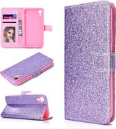 Voor iPhone XR Glitter Poeder Horizontaal Flip Leren Hoesje met Kaartsleuven & Houder & Fotolijst & Portemonnee (Paars)