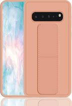 Voor Galaxy S10 + schokbestendige pc + TPU-beschermhoes met polsband en houder (rosÃ©goud)