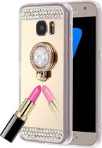 Voor Galaxy S7 Edge / G935 Diamond Encrusted Galvaniseren Spiegel Beschermhoes met verborgen ringhouder (goud)