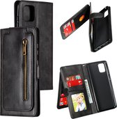Voor Galaxy A81 Negen kaart-ritszak Horizontale flip lederen tas met houder & kaartsleuven & fotolijst & portemonnee (zwart)