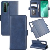 Voor Huawei Nova 7 SE Dual-side magnetische gesp horizontale flip lederen tas met houder & kaartsleuven & portemonnee (donkerblauw)