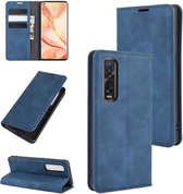 Voor OPPO Find X2 Pro Retro-skin Business Magnetische Suction Leather Case met houder & kaartsleuven & portemonnee (donkerblauw)