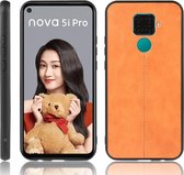 Voor Huawei Nova 5i Pro / Nova 5z schokbestendig naaien koe patroon huid PC + PU + TPU Case (oranje)