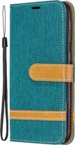 Kleurafstemming Denim Texture Leather Case voor Samsung Galaxy A20E, met houder & kaartsleuven & portemonnee & lanyard (groen)