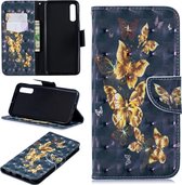 3D gekleurde tekening patroon horizontale Flip lederen tas voor Samsung Galaxy A50, met houder & kaartsleuven & portemonnee (zwarte achtergrond vlinder)