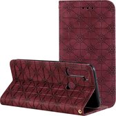 Voor Xiaomi Redmi Note 8T Lucky Flowers Embossing-patroon Magnetische horizontale flip lederen tas met houder en kaartsleuven (wijnrood)