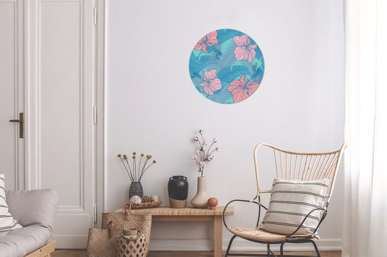 WallCircle - Stickers muraux - Cercle de papier peint - Illustration d'un motif de fleurs tropicales - ⌀ 30 cm - Cercle mural - Autocollant - Sticker papier peint rond