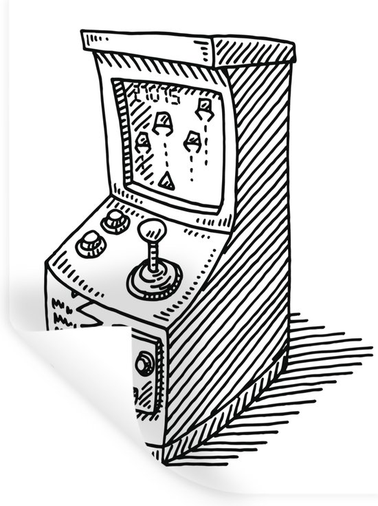 Muurstickers - Sticker Folie - Arcade - Spel - Retro - Illustratie - 30x40 cm - Plakfolie - Muurstickers Kinderkamer - Zelfklevend Behang - Zelfklevend behangpapier - Stickerfolie