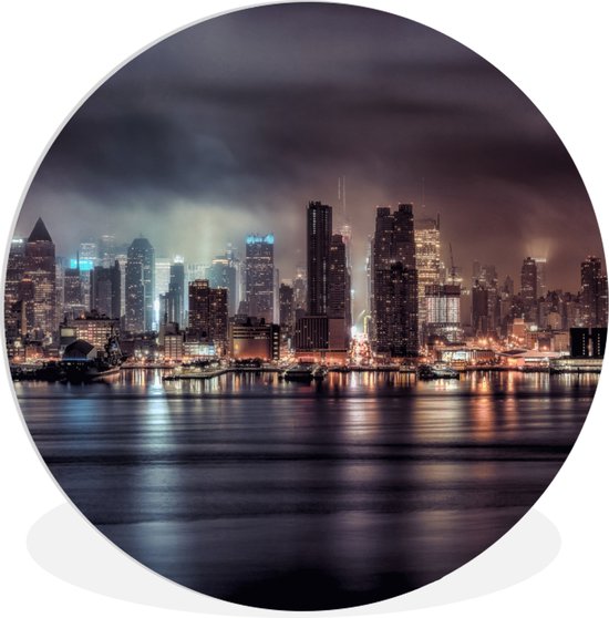 WallCircle - Wandcirkel ⌀ 30 - Een donkere wolk boven New York - Ronde schilderijen woonkamer - Wandbord rond - Muurdecoratie cirkel - Kamer decoratie binnen - Wanddecoratie muurcirkel - Woonaccessoires