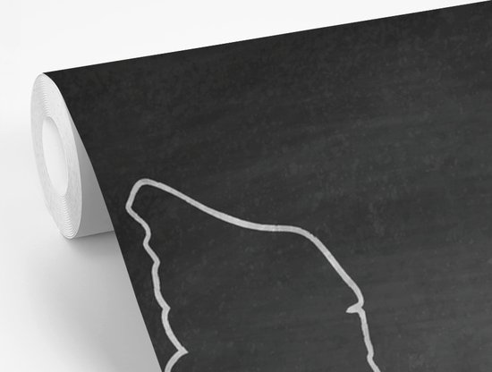 Behang - Fotobehang Een zwart wit illustratie van Curaçao op een krijtbord - Breedte 300 cm x hoogte 300 cm